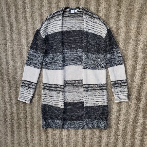 Gap Open Front Duster Cotton Cardigan Black - Gray - Cream Womens XS - Picture 2 of 8